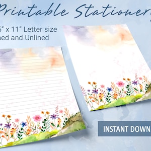 Papelería imprimible con motivos florales, papel para escribir imprimible con motivos florales de acuarela en el jardín de primavera, plantilla de Goodnotes
