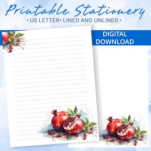 Printable stationary paper, Printable Writing Paper with Pomegranate, Goodnotes template, Printable Writing Paper