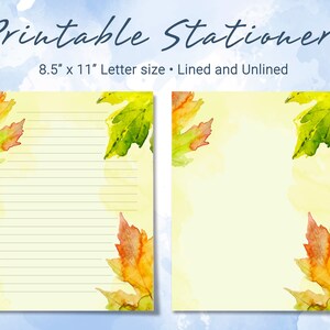 Leaves Printable Stationery, Printable Writing Paper With Watercolor ...