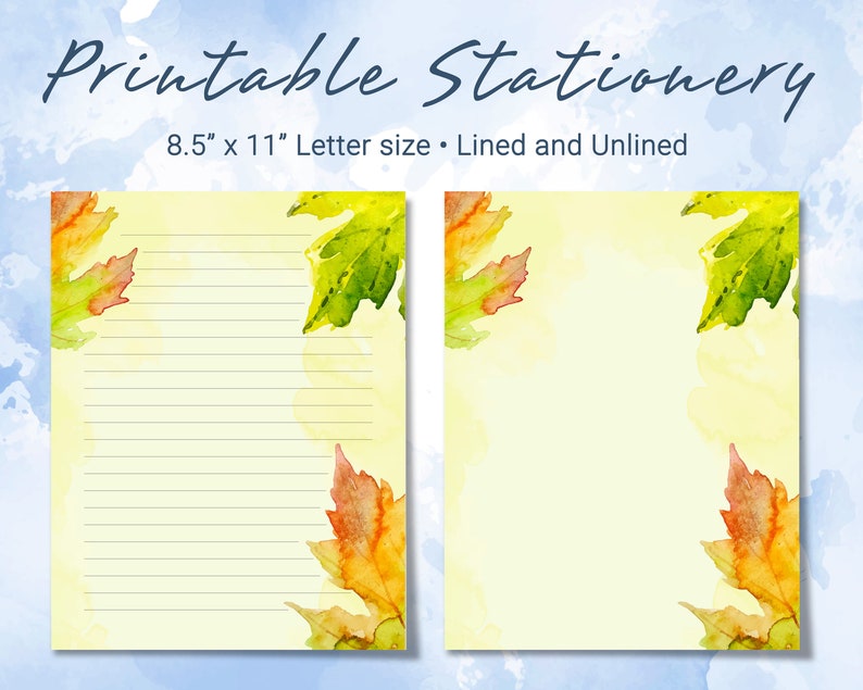 Leaves Printable Stationery, Printable Writing Paper With Watercolor Autumn Leaves, Goodnotes ...