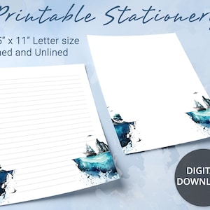 Papel rayado imprimible con ilustración del mar, papel para escribir imprimible, plantilla de Goodnotes