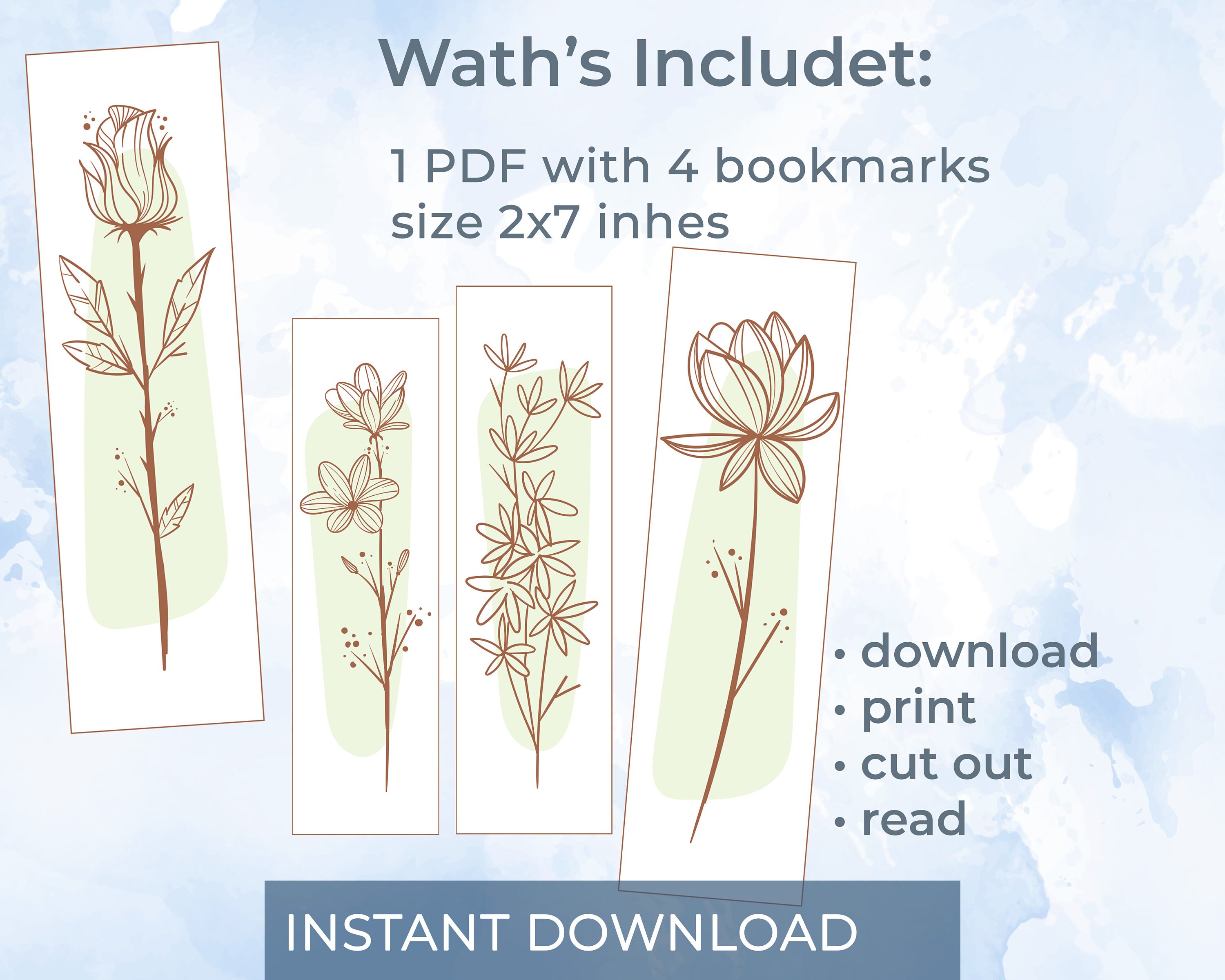 Printable Bookmarks, Botanical Bookmarks, Printable Bookmarks Set, Book ...
