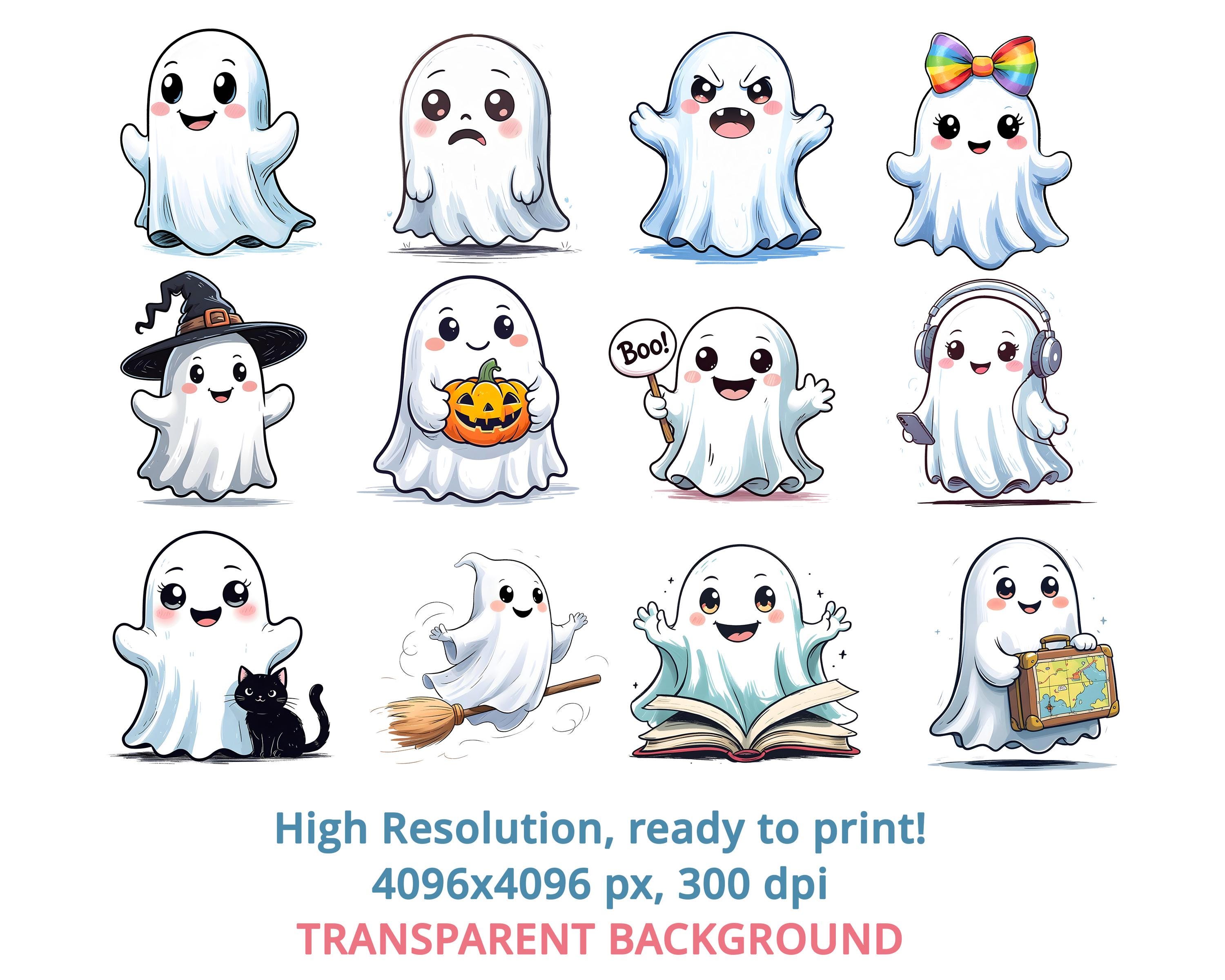 Cute Ghost Clipart Bundle - 20 PNG Halloween Graphics, Kawaii Ghosts ...