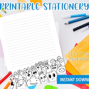 Papelería imprimible para niños, papel de escritura imprimible con dibujos animados de garabatos, plantilla de Goodnotes