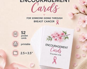 Breast Cancer Encouragement Cards Printable, Pocket Size Pink Ribbon Deck for Chemo Care Package