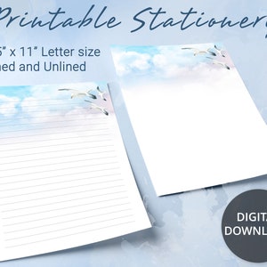 Papel rayado imprimible con gaviotas volando en el cielo, papel para escribir imprimible, plantilla de Goodnotes
