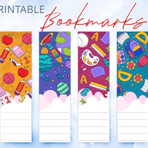 Printable Bookmarks, Bookmarks with school themes, Back to school, Printable Bookmarks Set, Book Lovers Gifts