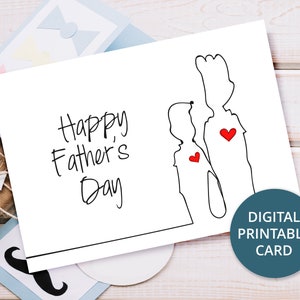 Father&#39;s Day card printable with father and his son, Printable greeting 5x7 Card, Greeting card template for dad, Funny Card for Dad