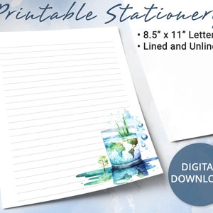 Papel rayado ecológico imprimible, papel para escribir imprimible con ilustración del planeta Tierra, plantilla de Goodnotes
