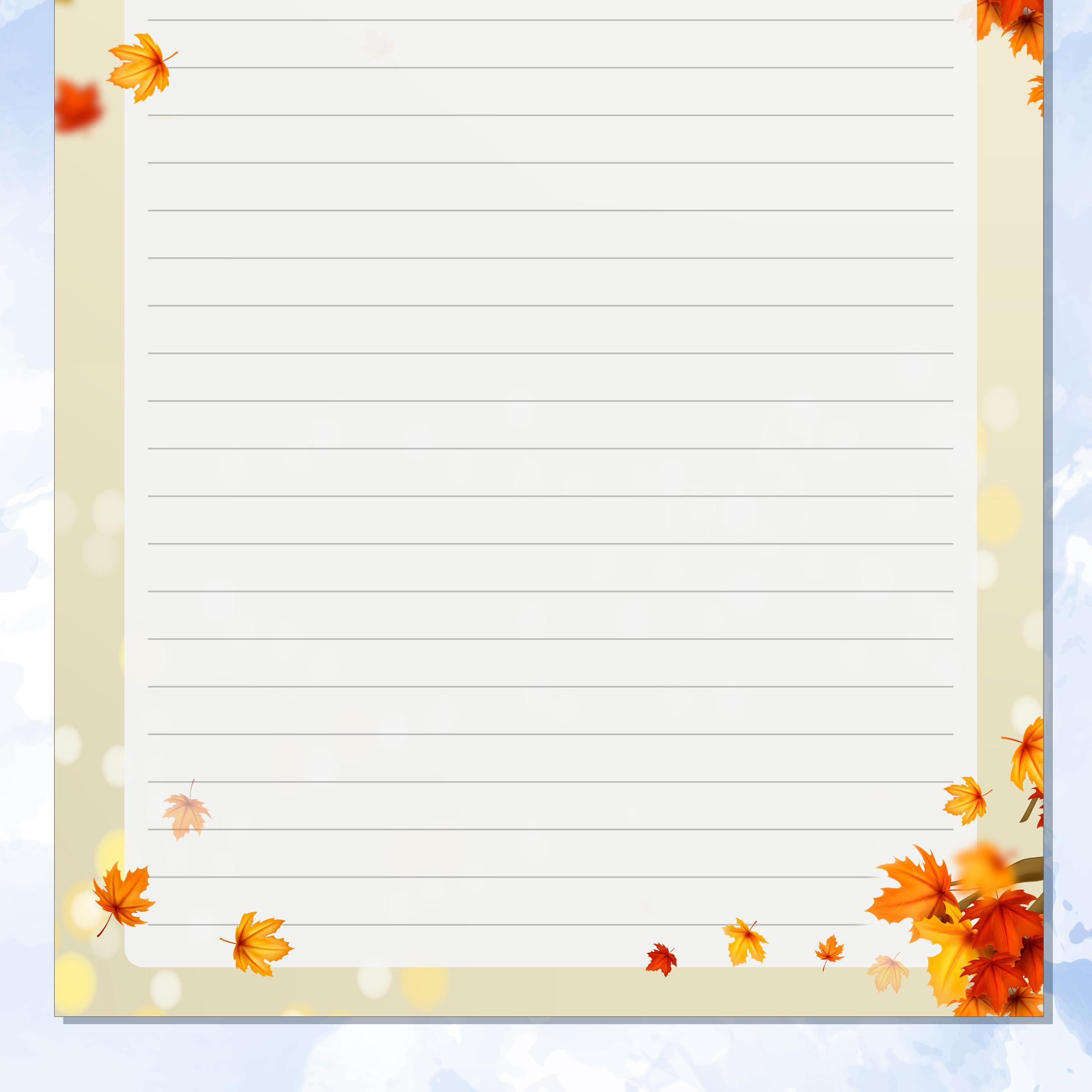Autumn Printable Stationery: Fall Leaves Writing Paper Set, Lined ...