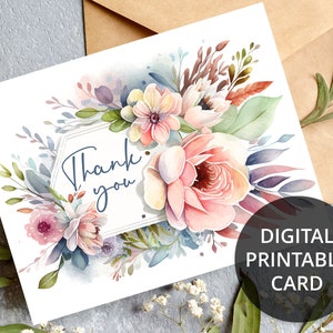 Afdrukbare bedankkaart met bloemen, bedankje, pdf direct te downloaden, inclusief envelopsjabloon