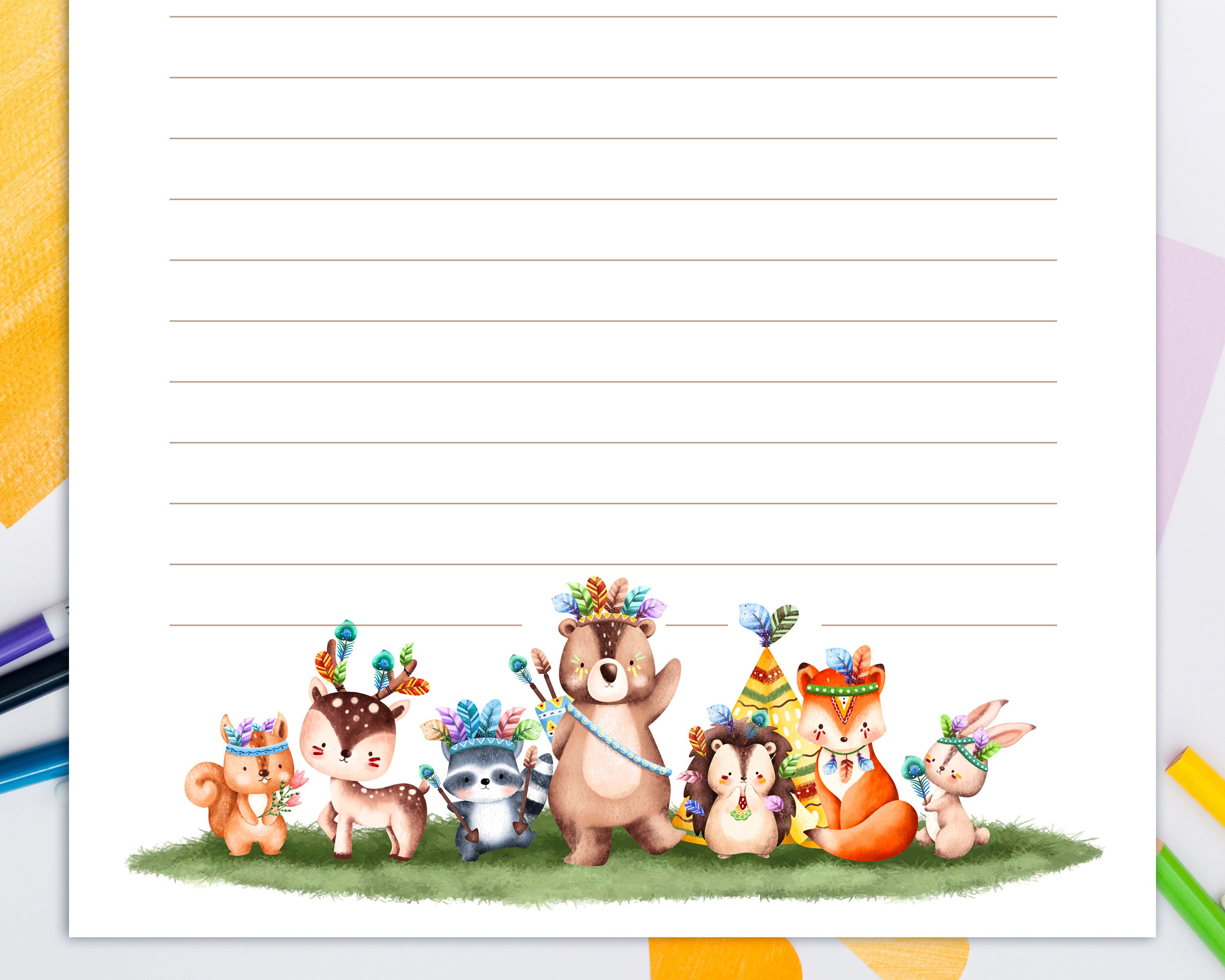 Printable Stationery for Kids, Printable Writing Paper With Watercolor ...
