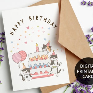 Carte d'anniversaire imprimable chat, carte d'anniversaire imprimable drôle, carte d'anniversaire numérique de chats, carte de voeux 5 x 7, TÉLÉCHARGEMENT NUMÉRIQUE