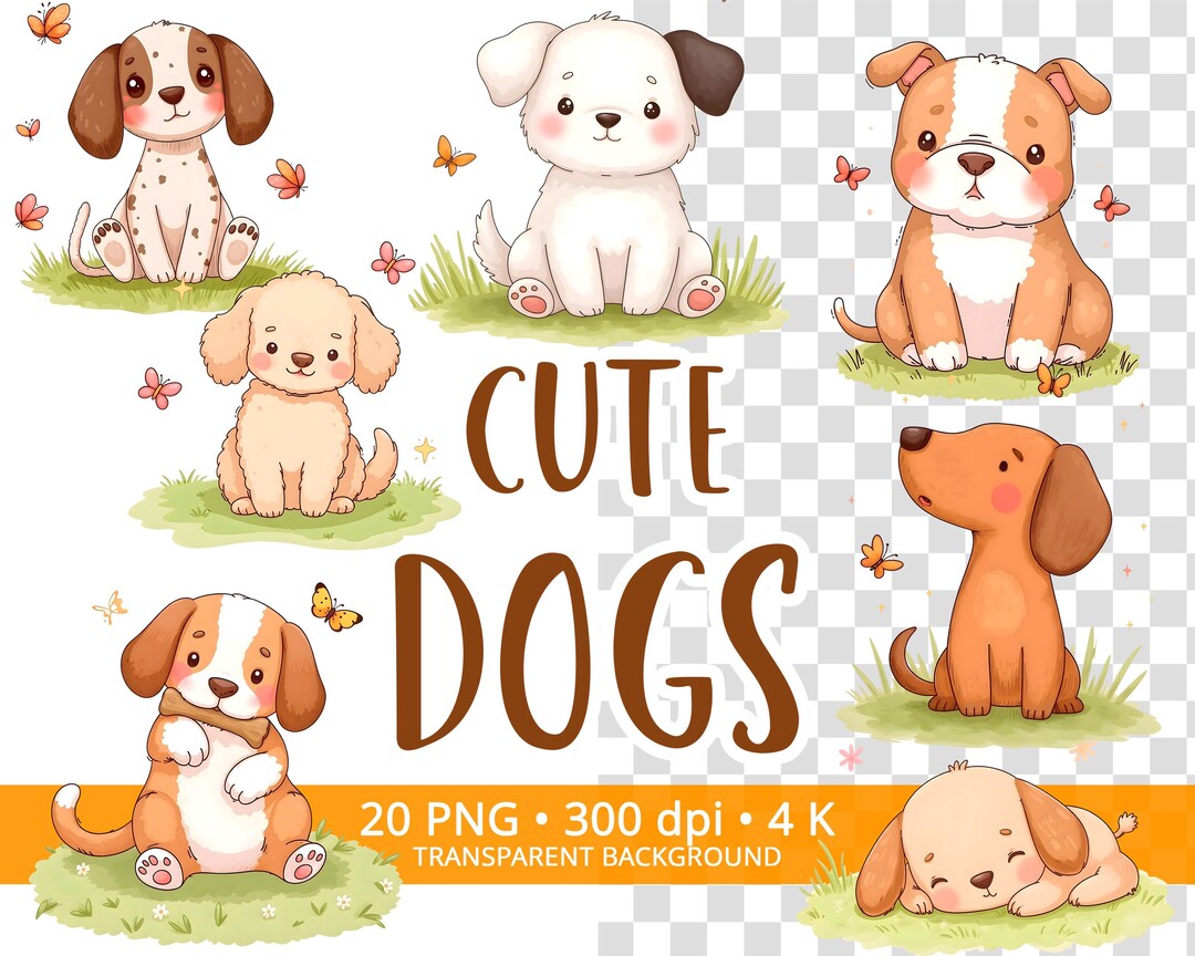 Cute Dogs Clipart - 20 PNG, Funny Dogs Clipart Bundle, Kawaii Dog ...