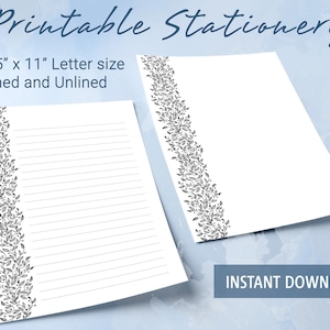 Papel rayado imprimible en blanco y negro, papel para escribir imprimible, patrón floral minimalista dibujado a mano, plantilla de Goodnotes
