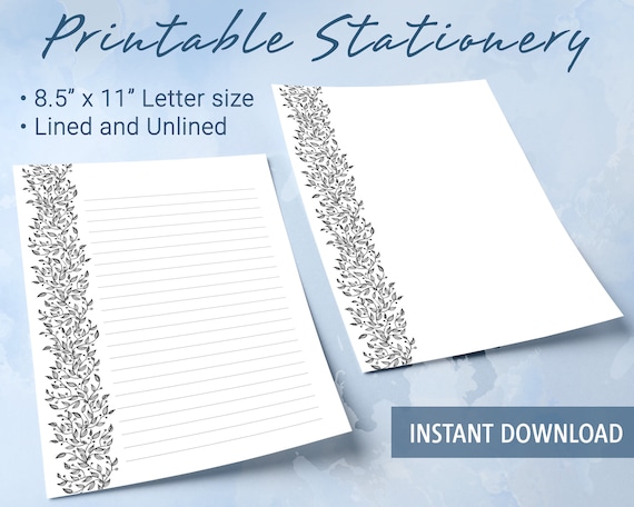 Black &amp; White Printable Stationery Lined Paper Printable - Etsy