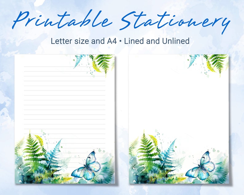 Printable Stationery Lined Paper, Letter Writing Paper With Butterfly ...