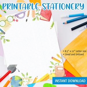 Papelería imprimible para niños, papel de carta imprimible para la temporada de regreso a clases, papel cuadriculado, plantilla de Goodnotes