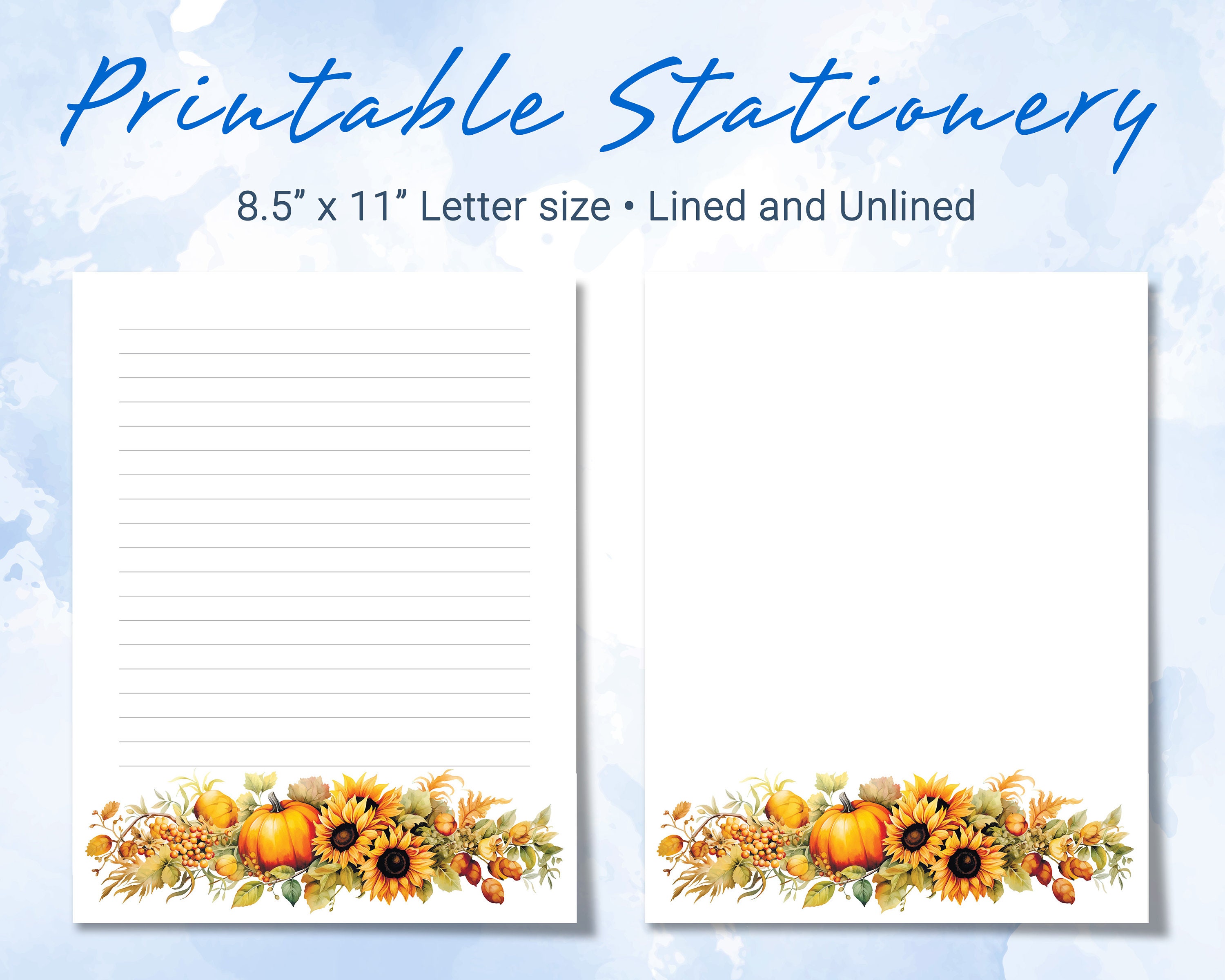 Autumn Printable Stationery, Printable Writing Paper With Pumpkins and ...