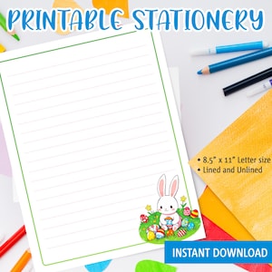 Papelería imprimible para niños, papel de carta imprimible con un lindo conejito de Pascua, Feliz Pascua, plantilla de Goodnotes