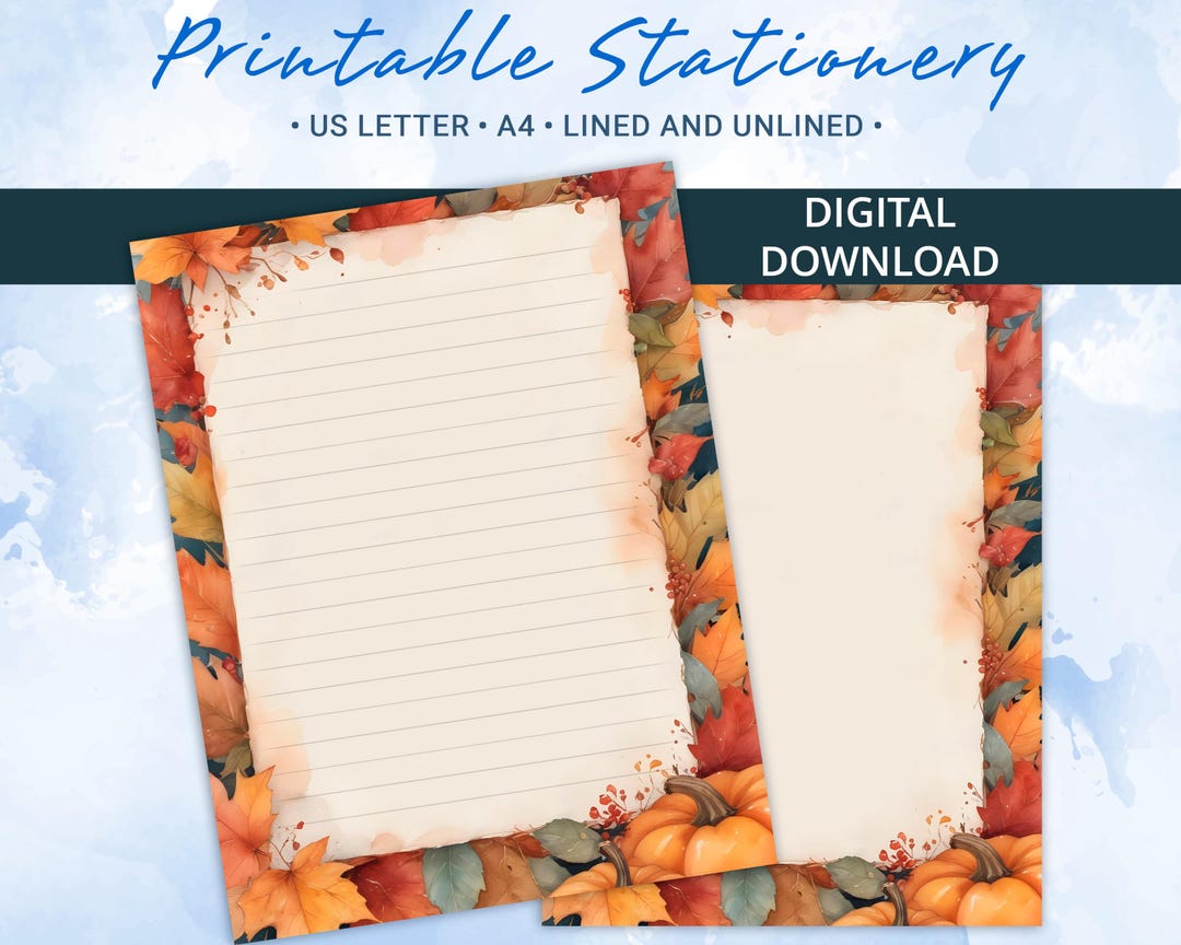 Fall Printable Stationery Paper: Lined Writing Paper, A4 & US Letter - Etsy