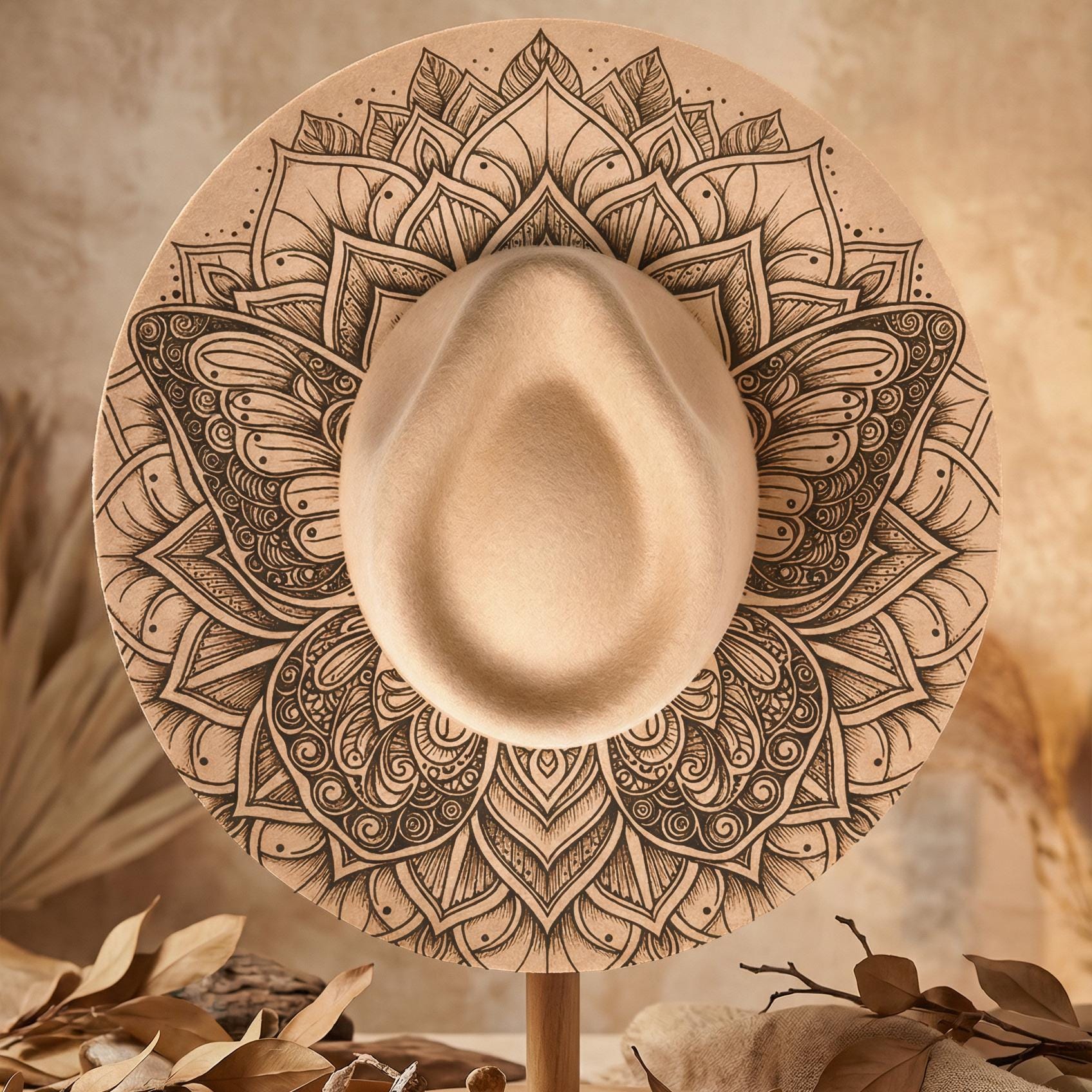 Mandala Butterfly Hat Burning Design, Boho Engraving Pattern  display picture 1