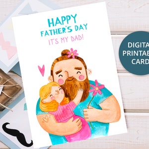 Father&#39;s Day card printable with father and daughter, Printable greeting 5x7 Card, Greeting card template for dad, Funny Card for Dad