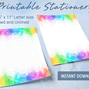 Papel rayado imprimible con fondo de arcoíris de acuarela, papel para escribir imprimible, plantilla de Goodnotes