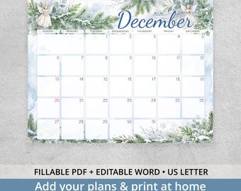 Editable December 2026 Calendar, Christmas Angels, Family Planner, US Letter