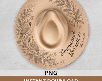 Christmas Cardinal Hat Burning Design, Emmanuel God With Us, Christian Wide Brim Hat Pattern, PNG