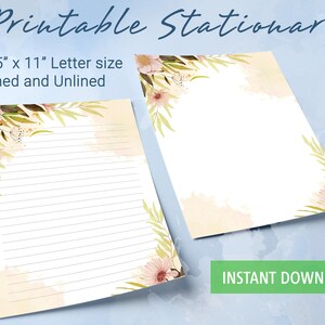 Papelería imprimible, papel de escritura con motivos florales, papel de escritura con motivos botánicos, juego de escritura, bloc de notas personalizado
