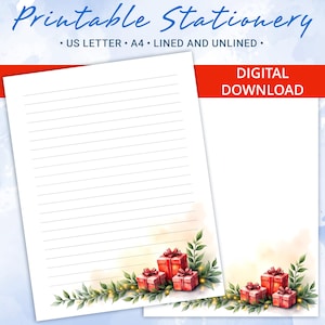 Papel rayado imprimible, papel para escribir cartas con regalos navideños, tamaño A4 y carta de EE. UU., plantilla Goodnotes