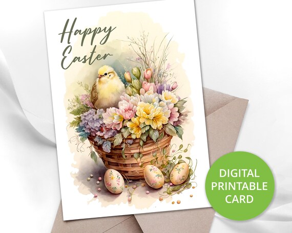Printable Easter Card Happy Easter Card With Easter Eggs in a - Etsy