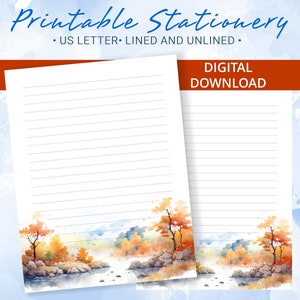 Papelería imprimible de otoño, papel de carta imprimible con paisaje otoñal, plantilla de Goodnotes, papel de carta imprimible