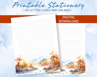 Autumn Printable Stationery, Printable Writing Paper with autumn landscape, Goodnotes template, Printable Writing Paper