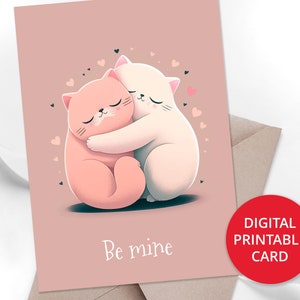 Printable valentines cards, Card with cute cats in love hugging, Funny Printable Valentine's Card , Valentines day card for him her