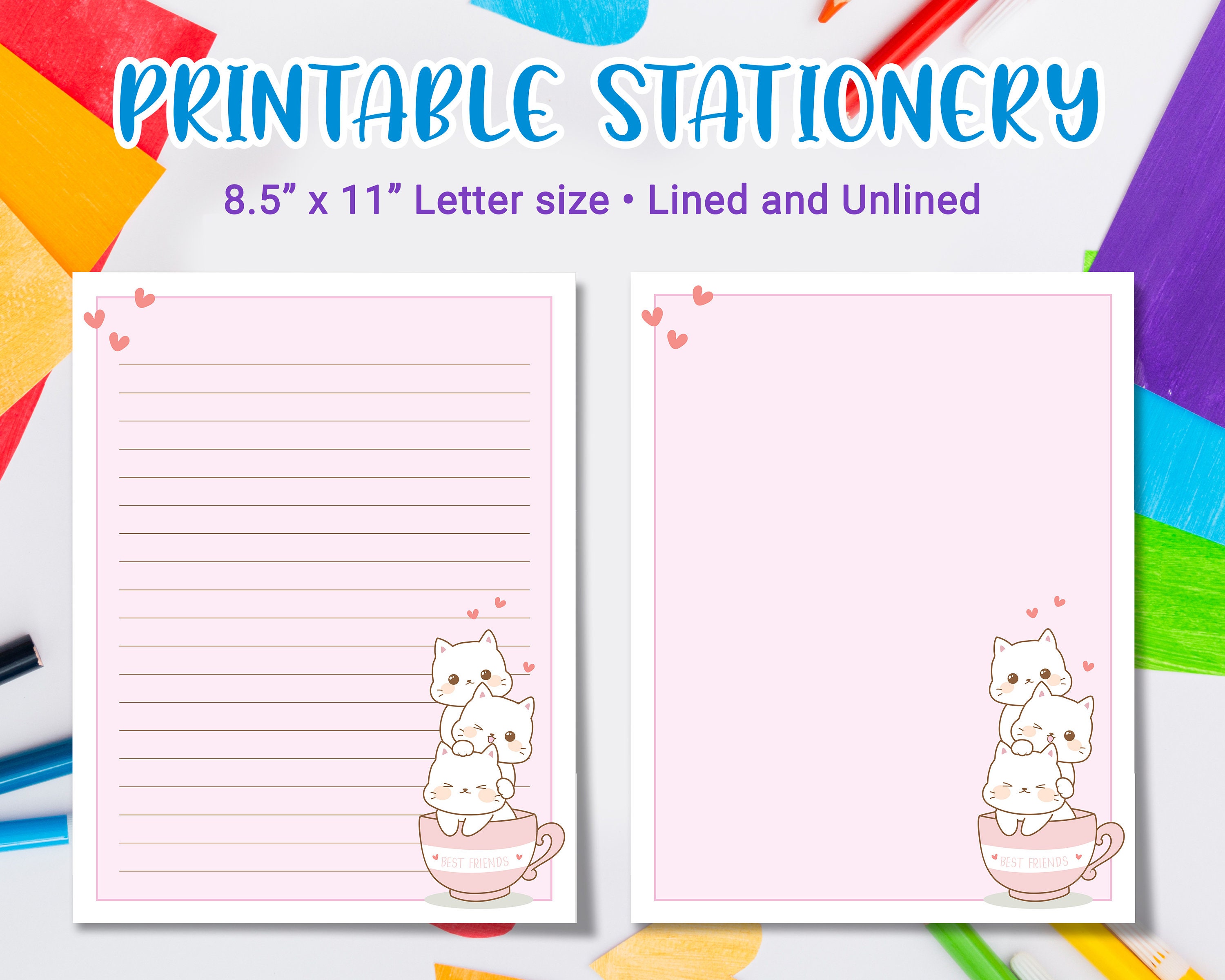 Kawaii Stationery Printable for Kids, Printable Letter Writing With ...