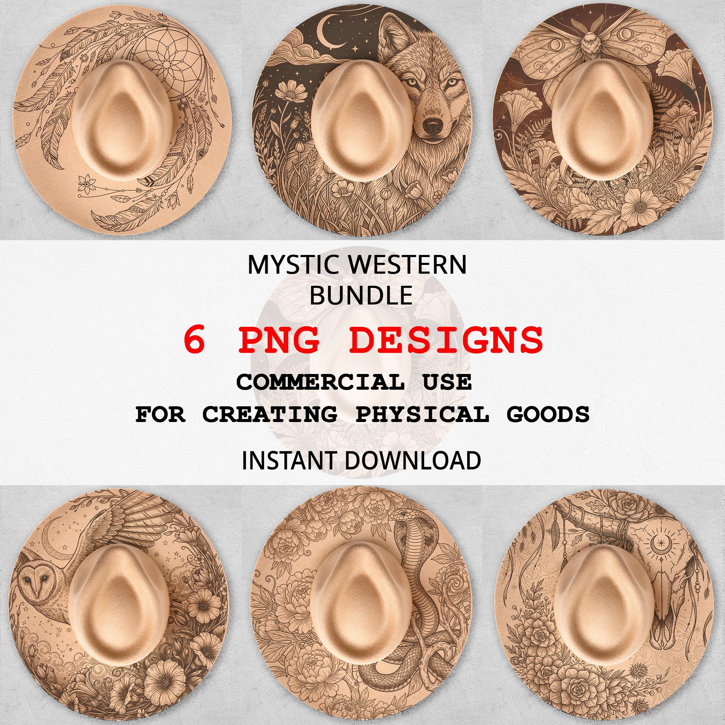 Mystic Hat Burning Bundle PNG, Celestial Wolf Owl Snake Designs, 6 Commercial Use Files