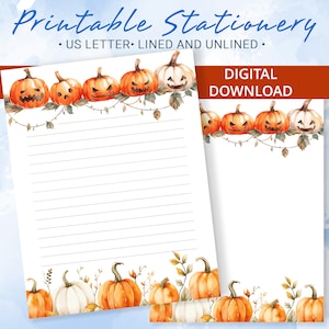 Papelería imprimible de Halloween, papel de carta imprimible con calabazas de otoño, plantilla de Goodnotes