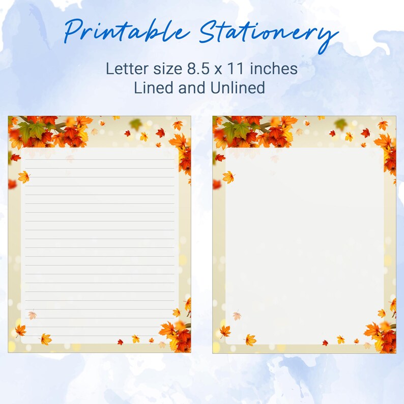 Autumn Printable Stationery: Fall Leaves Writing Paper Set, Lined ...