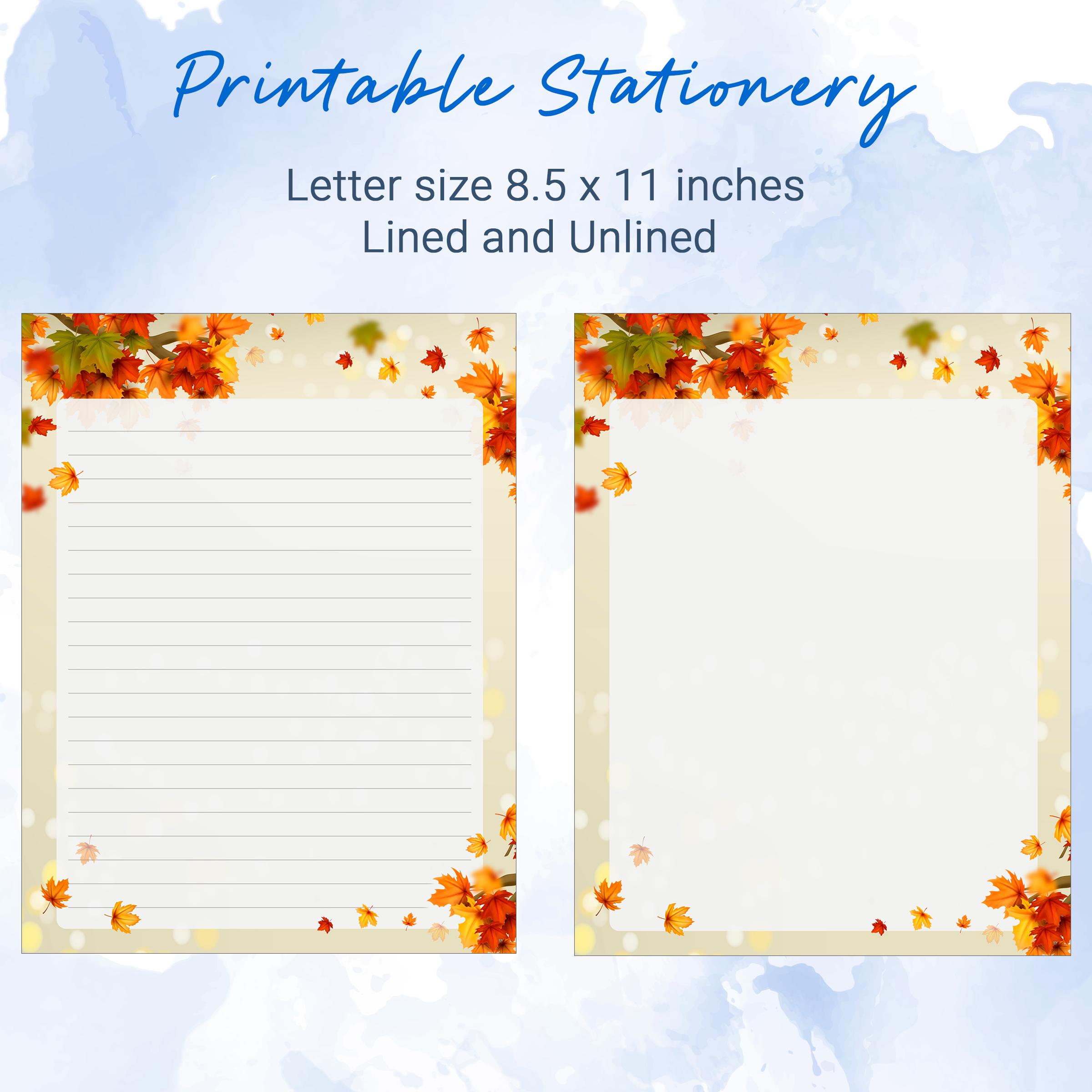 Autumn Printable Stationery: Fall Leaves Writing Paper Set, Lined ...