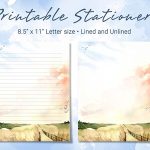 Printable Stationery Paper With Watercolor Landscape of Grass Field ...