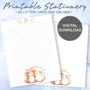 Papel rayado imprimible, papel de carta imprimible con dos gatos amigos, papel para escribir cartas, bloc de notas personalizado