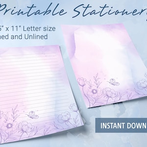 Papel rayado para papelería imprimible con motivos florales, papel para escribir imprimible con motivos florales pintados a mano con acuarela, plantilla de Goodnotes