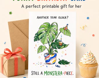 Funny Monstera Birthday Card, Grumpy Plant Humor for Another Year Older