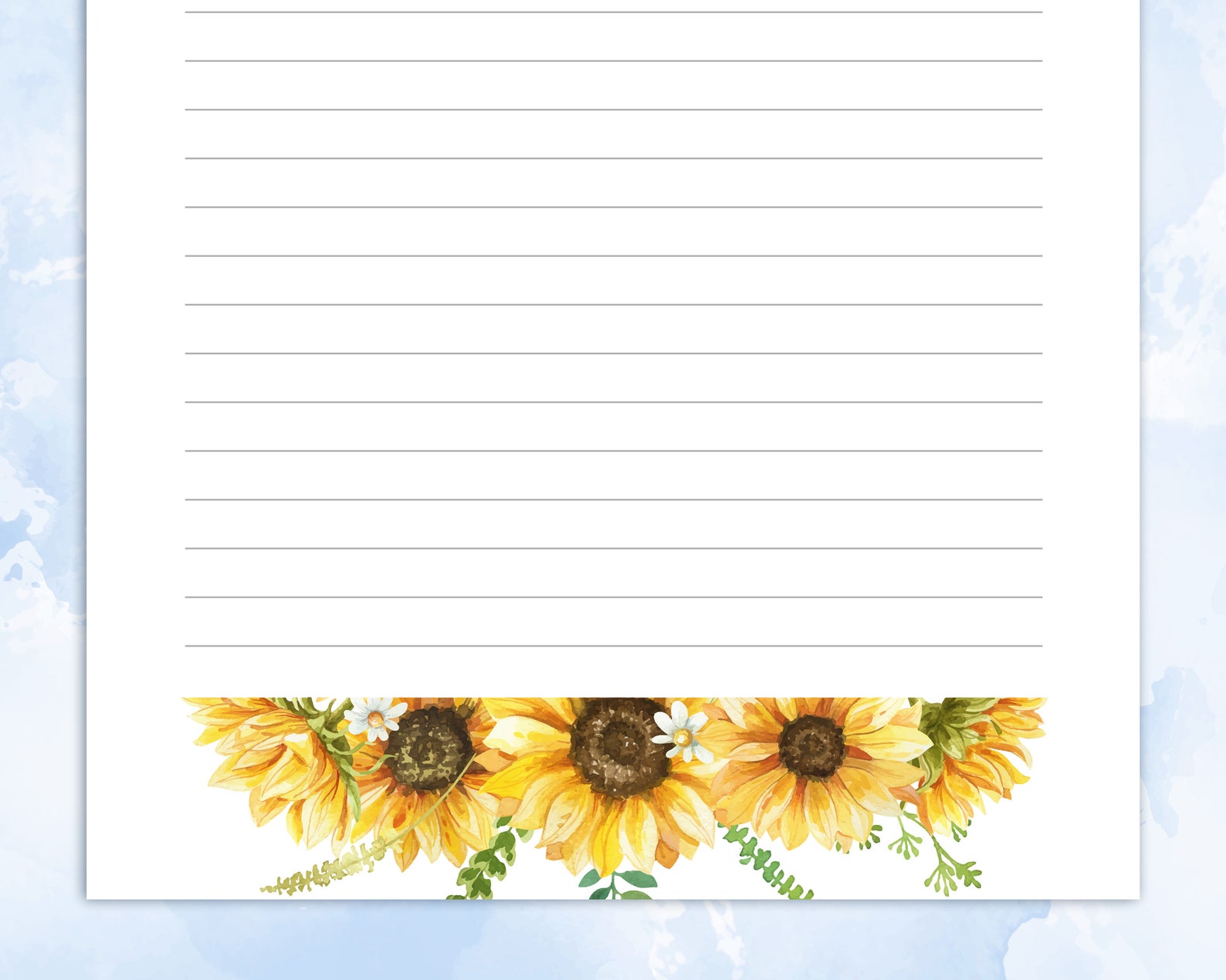 Printable Sunflower Stationery Lined Paper Printable Writing - Etsy
