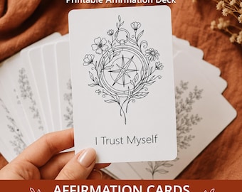 Printable Positive Affirmation Cards with Botanical Line Art for Daily Self Care and Mindset