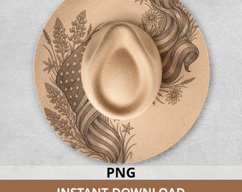 250th Anniversary Hat Design, Bluebonnet Flower Laser Engrave PNG, Western Hat Burn Pattern
