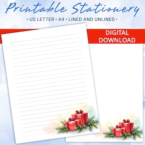 Papel rayado imprimible, papel para escribir cartas con regalos navideños, tamaño A4 y carta de EE. UU., plantilla Goodnotes