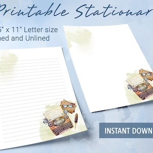 Papel rayado imprimible, Papel de carta imprimible, Ilustración literaria en acuarela, Juego de escritura, Bloc de notas personalizado